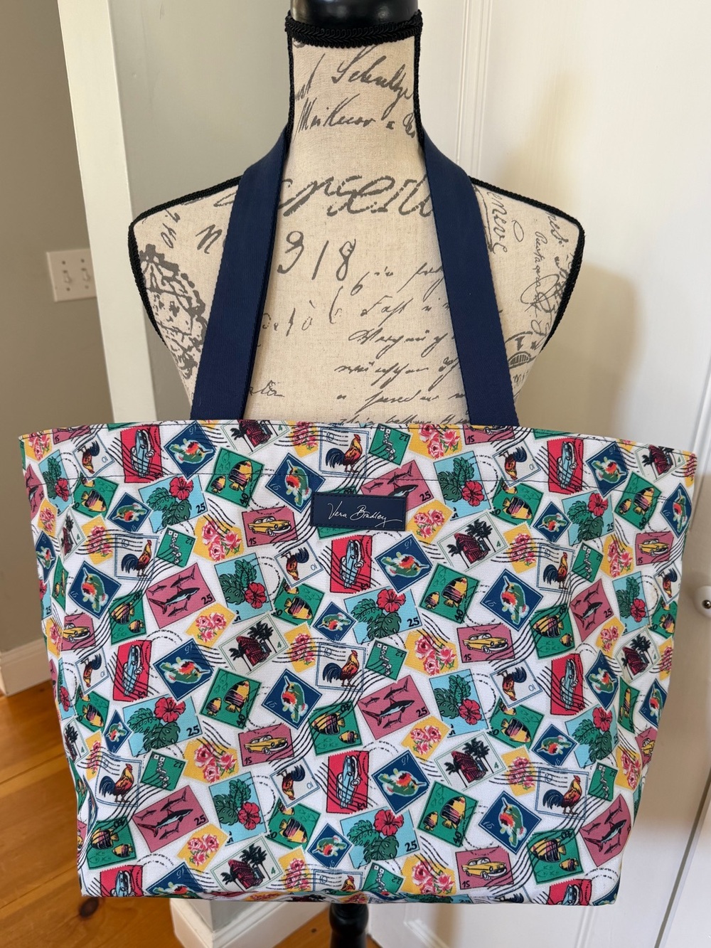 Vera Bradley Lighten Up Family Large Tote Featuring Cuban Stamp Print.